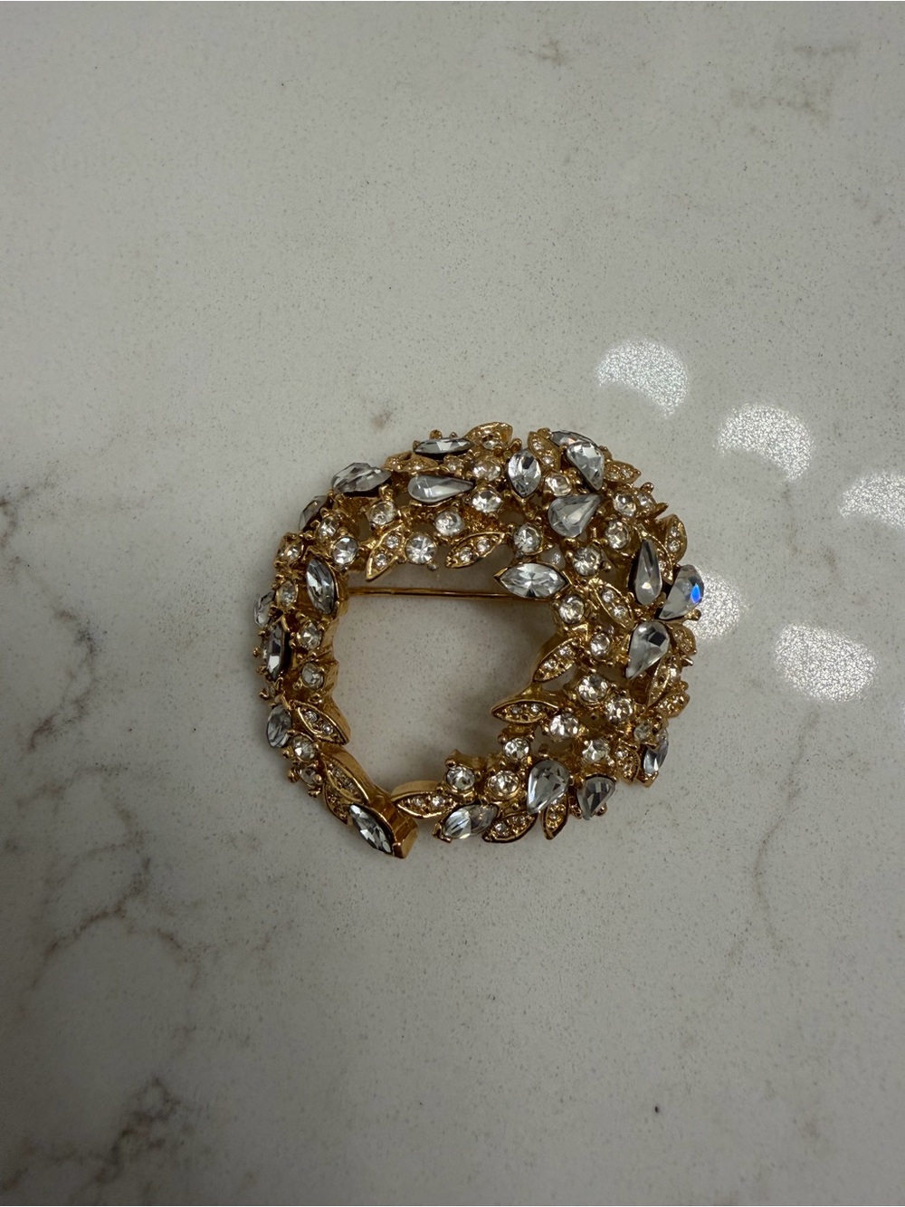 Vintage D'Orlan Gold Crystal Wreath Brooch - Clear Sparkling Accent
